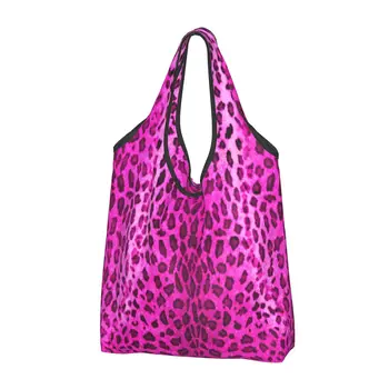 Кавайная розовая леопардовая сумка для покупок, переносная сумка для покупок из кожи животных, сумка для покупок через плечо