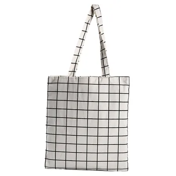 2023 Модная Прочная Женская Студенческая хлопчатобумажная льняная сумка на одно плечо для покупок В клетку, женские сумки для покупок из льняного полотна