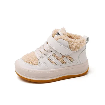 2023 Хлопчатобумажная обувь для девочек, детская плюшевая утолщенная противоскользящая обувь, теплая спортивная обувь для мальчиков, детские мягкие удобные зимние кроссовки
