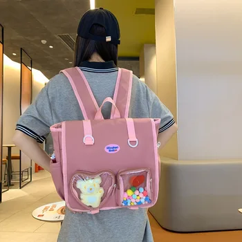 Японский рюкзак Second Element Для девочек-подростков, Школьные сумки, Нейлоновый рюкзак, Женская сумка через плечо, Прозрачный карман, Itabag Mochilas