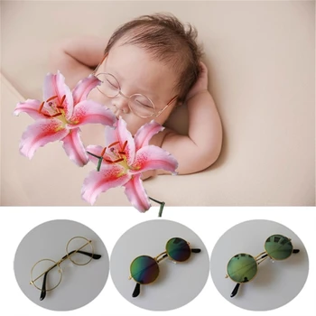 Модные очки для новорожденных Реквизит для фотосессии Уникальные и забавные аксессуары для фотосессии новорожденных Легкие металлические очки в подарок